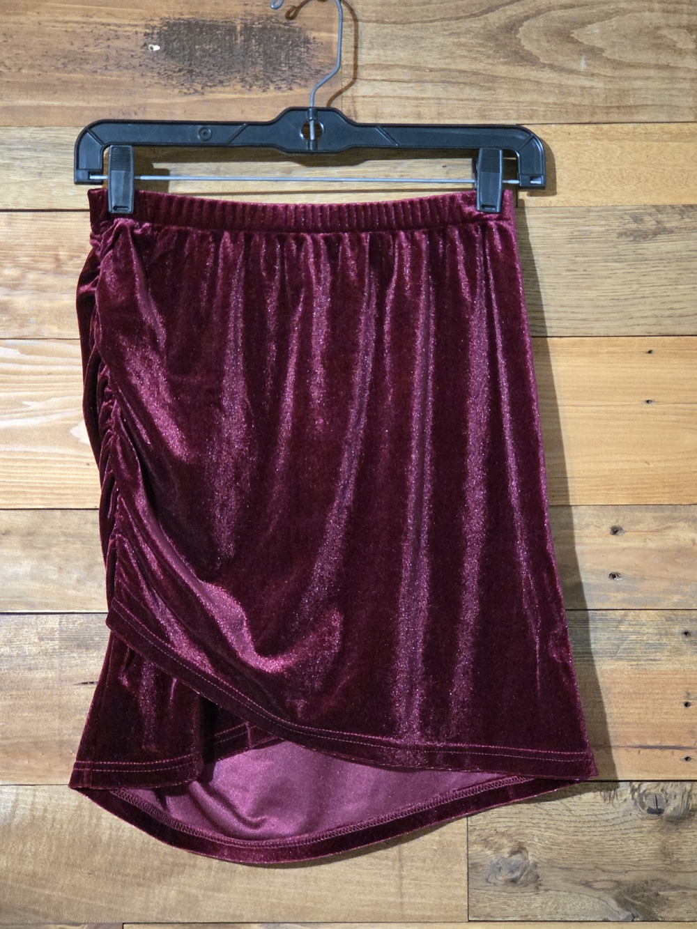 Lulus Burgundy Velvet Mini Skirt Size L Asymmetrical Side Ruched Y2K Whimsigoth